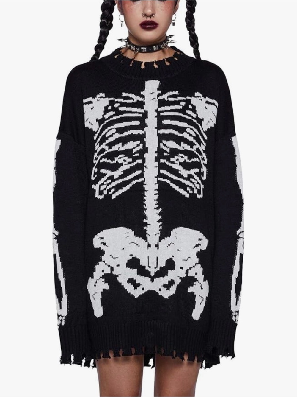 Dolls Kill, Goth Skeleton Torso Tunic Dress/ Long Sweater